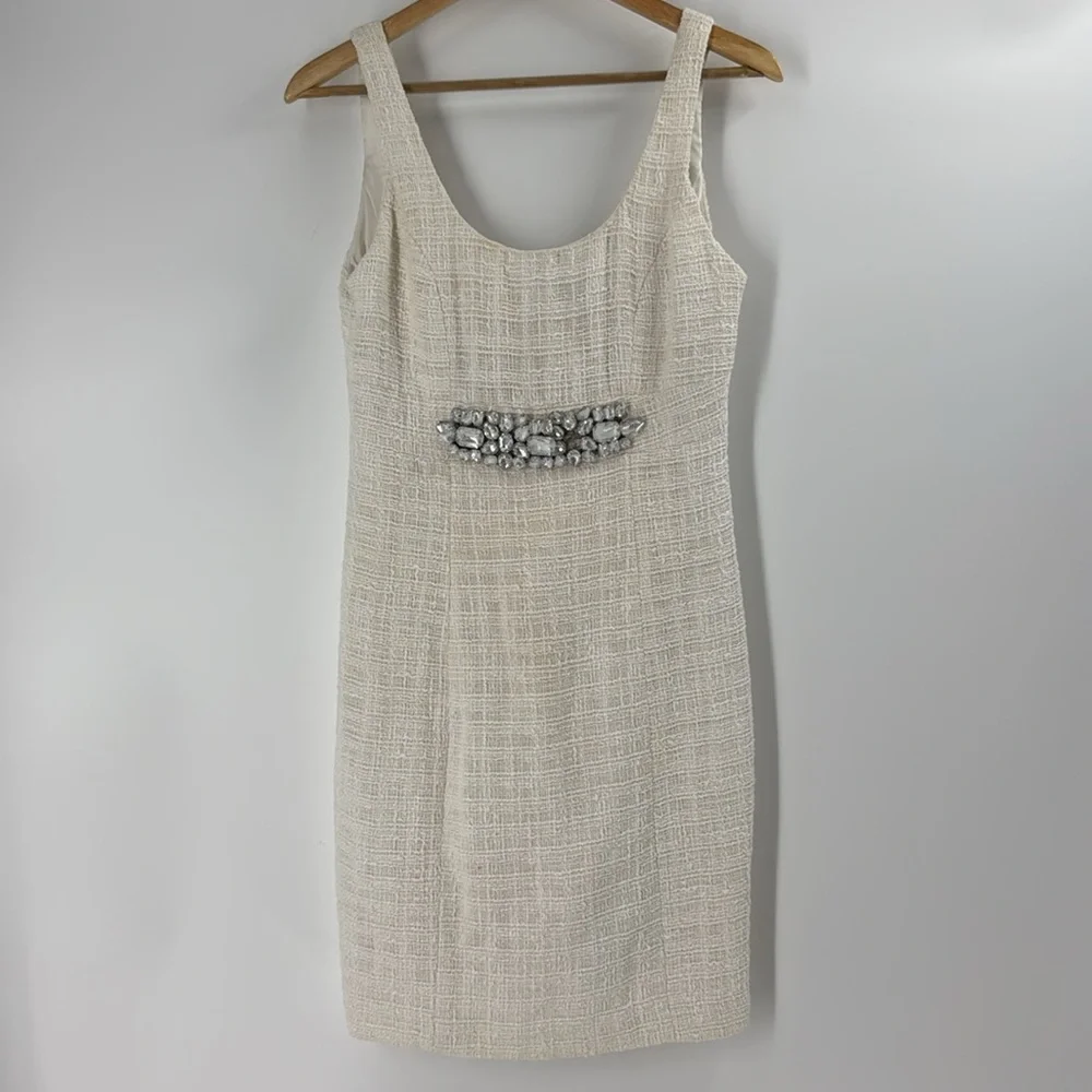 Boston Proper cream tweed boucle knit sheath dress classic - Picture 9 of 16